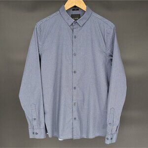 01.Algo Mens Slim Fit Long Sleeve Button-Up Shirt M Blue Going Out Date Night